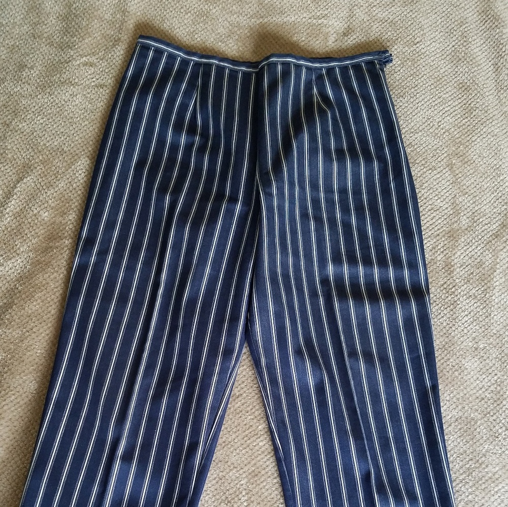 Blue striped high waisted ankle career pants